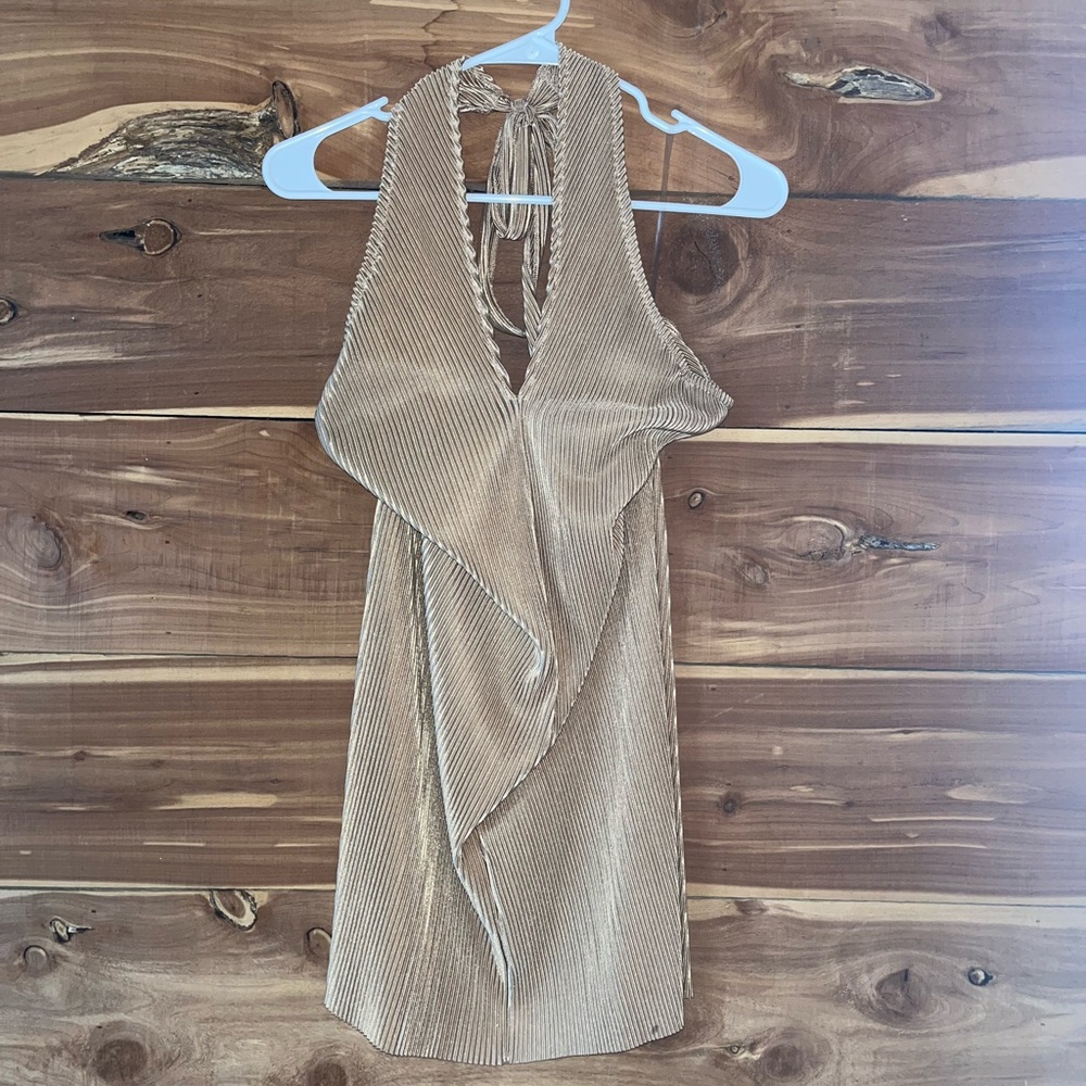 Elegant Gold Halter Dress